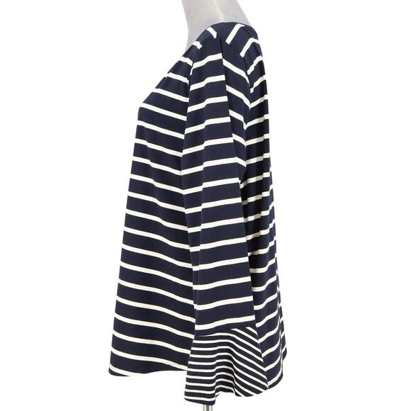 Chicos Top 3 Womens XL Dark Navy White Stripe Blouse Bell Sleeve Pima Cotton - Picture 11 of 13